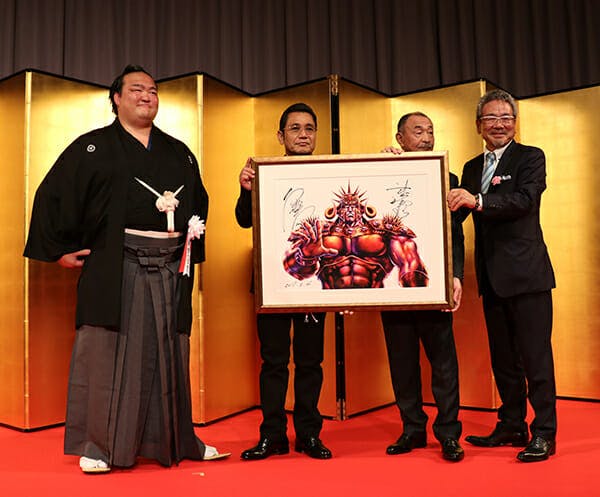 The "Fist of the North Star" makeup mawashi provided to Kisenosato was unveiled for the first time.